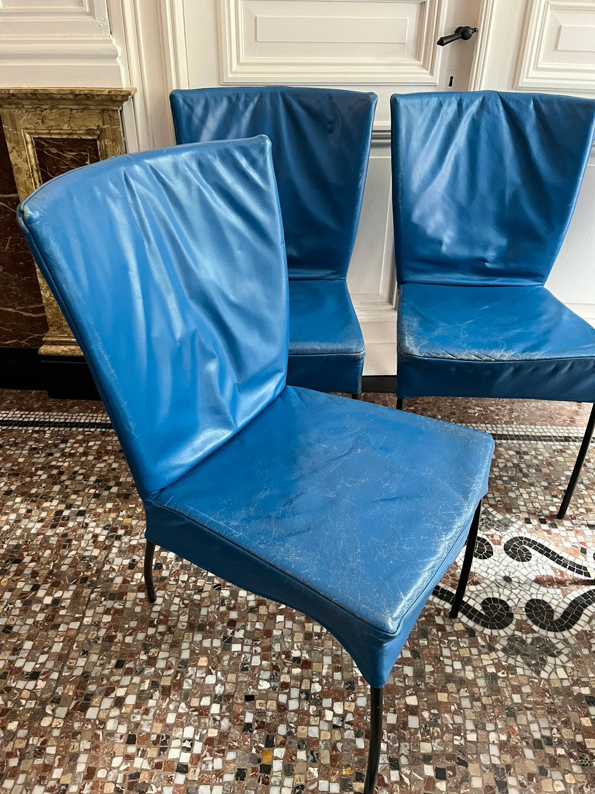 VINTAGE STOELEN MONTIS SPICA BLAUW 5 STUKS, Ophalen, Zo goed als nieuw, Zwart, Metaal