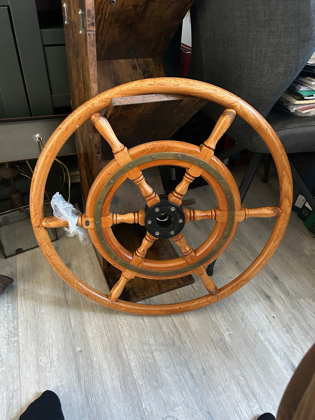 Houten Stuurwiel 60 cm met Messing Details, Watersport en Boten, Ophalen of Verzenden, Gebruikt, Overige typen