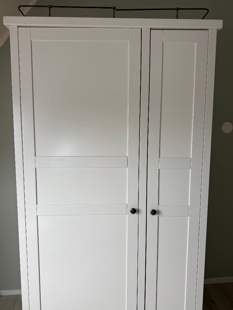 Witte HEMNES Ikea kledingkast met 5 planken en hanggedeelte, Huis en Inrichting, Ophalen, Gebruikt, 100 tot 150 cm, Met plank(en)