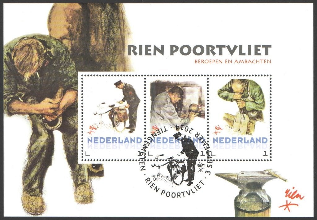 Postzegels Rien Poortvliet: Beroepen, Postzegels en Munten, Ophalen of Verzenden, Na 1940, Gestempeld