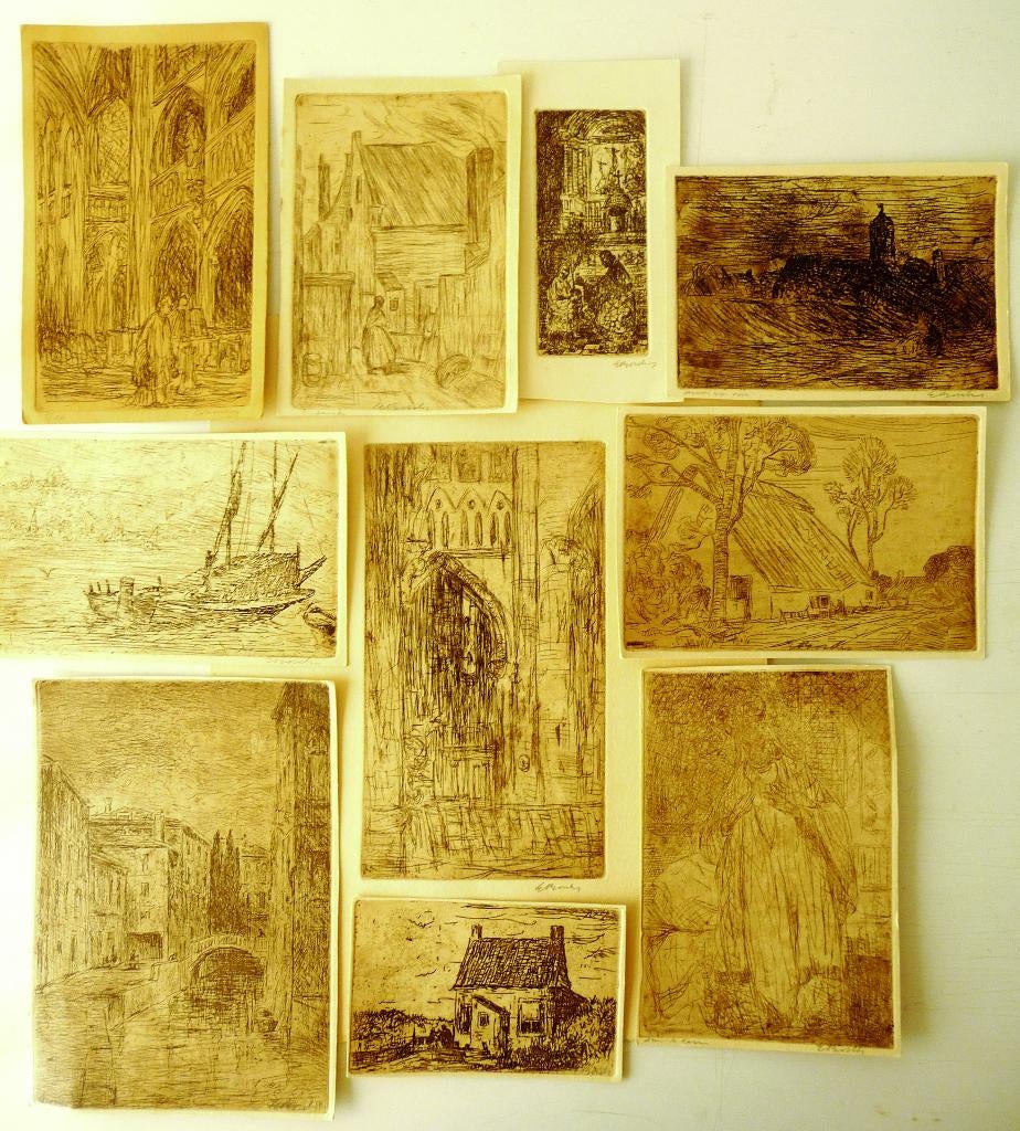 9 etsen van Etienne Bosch, Antiek en Kunst, Kunst | Etsen en Gravures, Ets, 1900 - 1949, Ophalen of Verzenden
