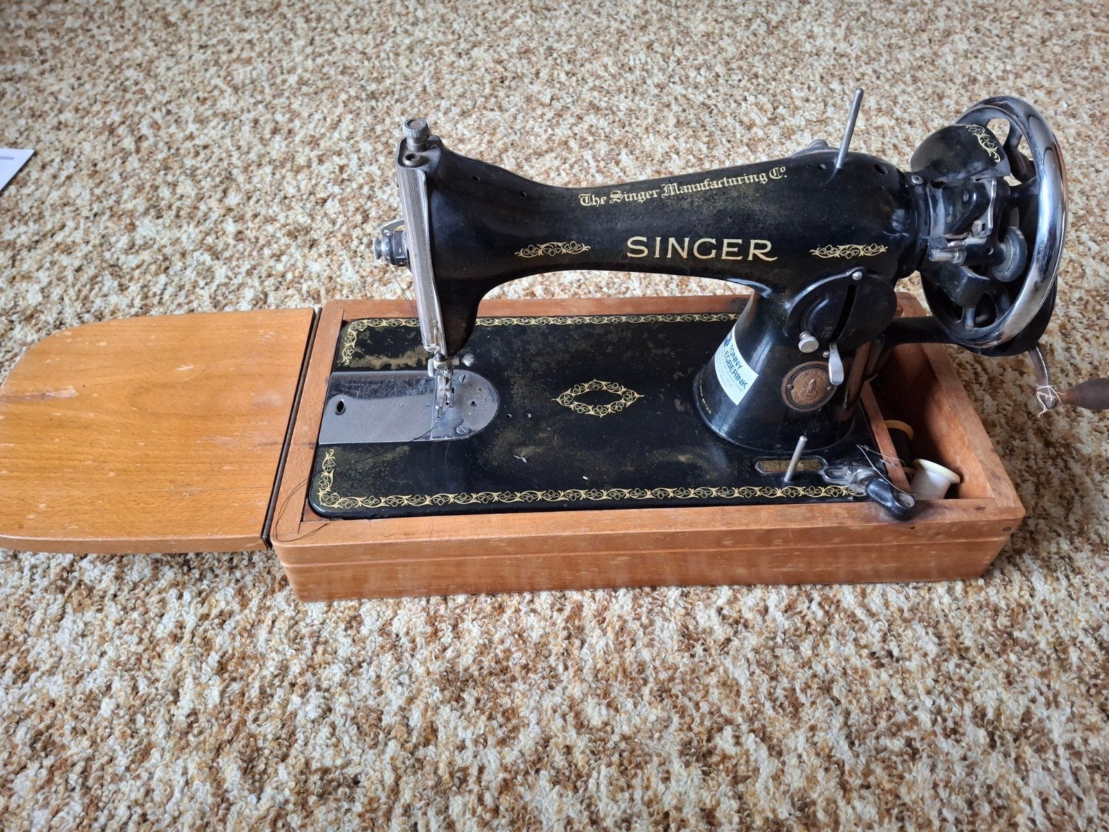 Vintage Singer Naaimachine met Houten Koffer en Accessoires, Ophalen of Verzenden