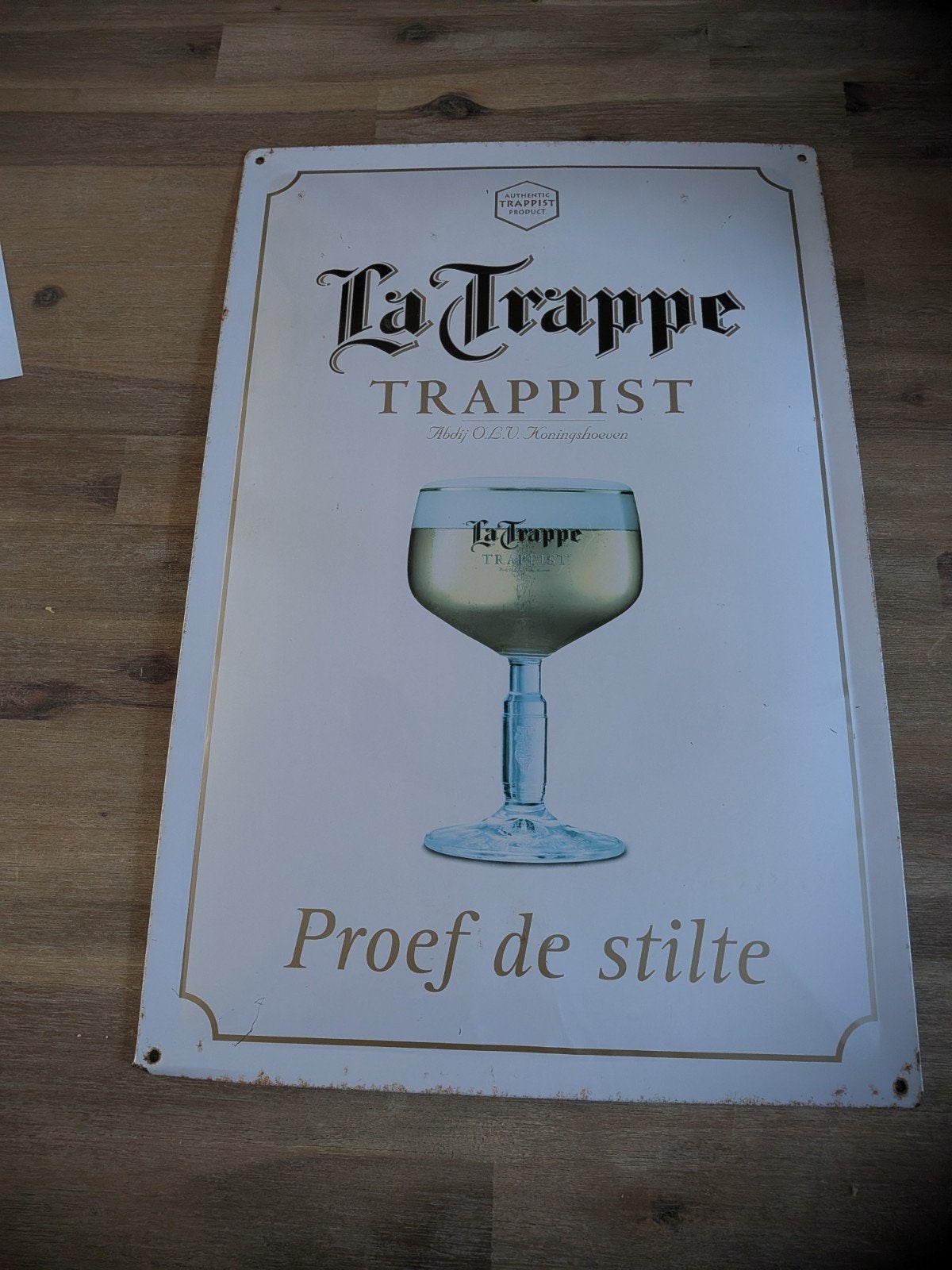 La Trappe Trappist  Reclamebord - Proef de Stilte, Ophalen of Verzenden, Gebruikt, Reclamebord, Plaat of Schild, La Trappe