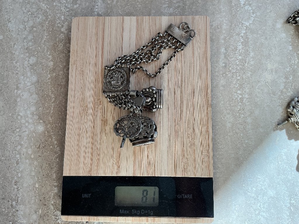 Antieke chatelaine/horlogeketting van 81 gram, Ophalen of Verzenden, Zilver, Ketting