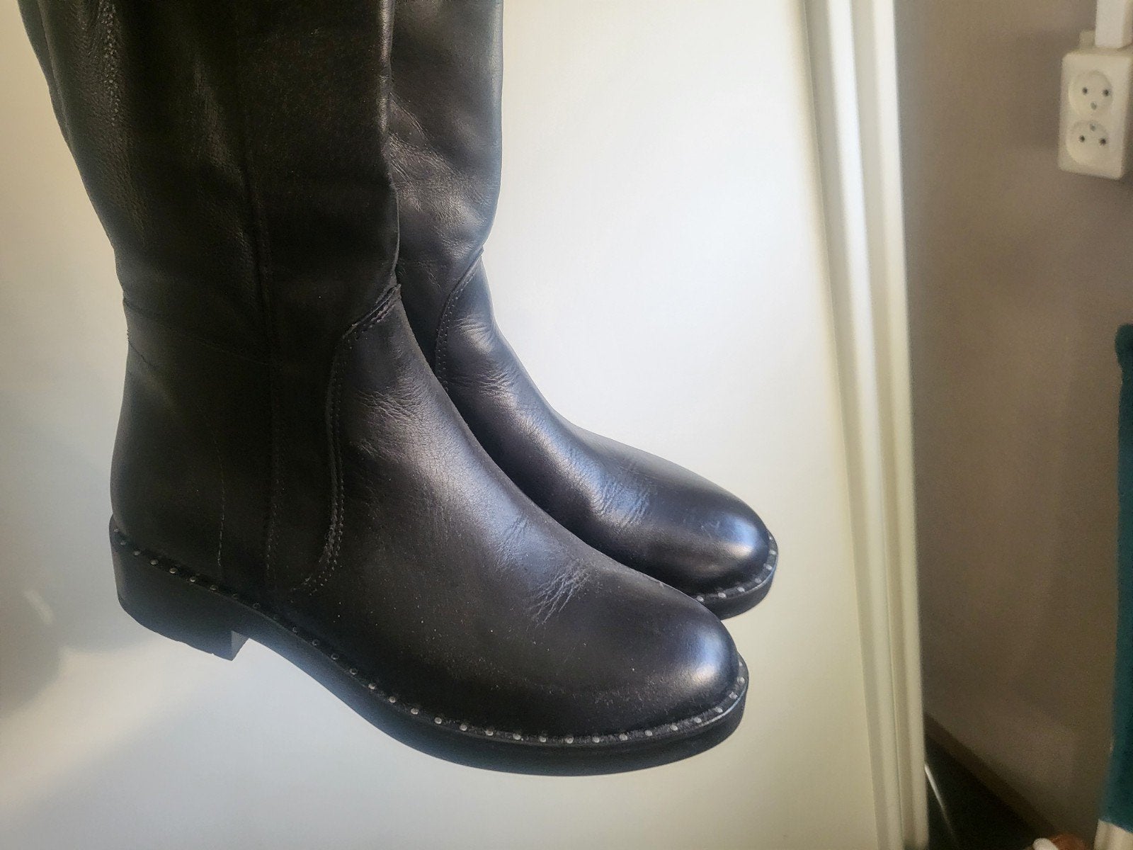 Zwarte leren hoge laarzen, maat 38, Kleding | Dames, Ophalen of Verzenden, Zo goed als nieuw, Zwart, Hoge laarzen