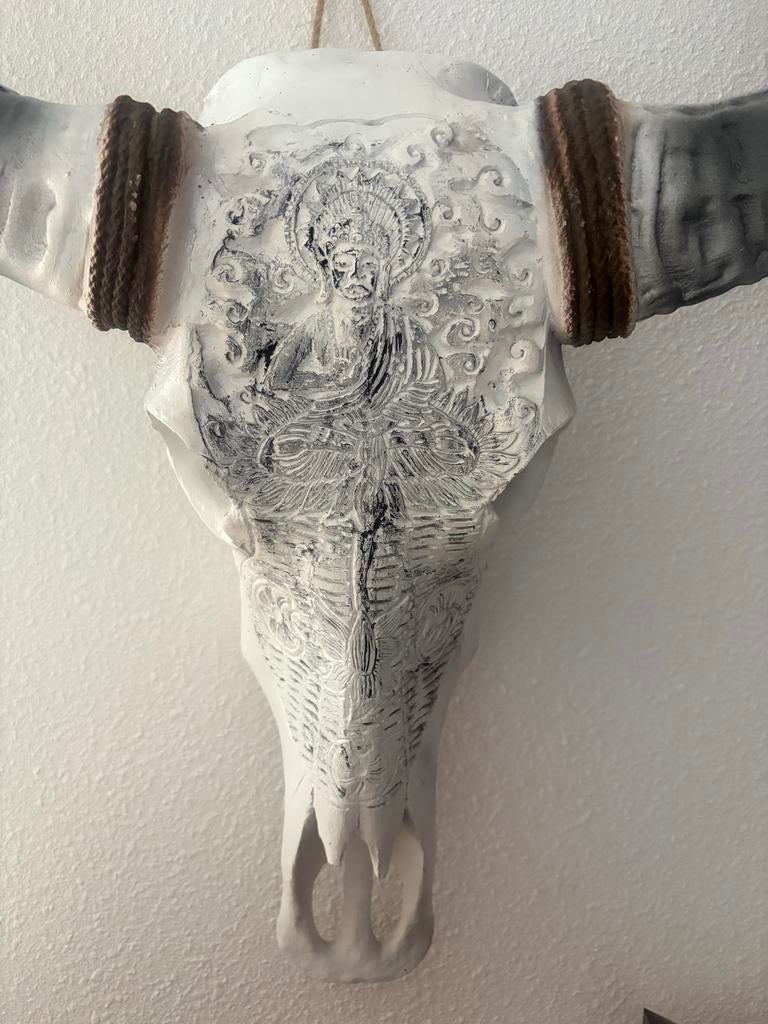 Decoratieve schedel met Boeddha-reliëf, Ophalen, Gebruikt, Overige materialen, Boho