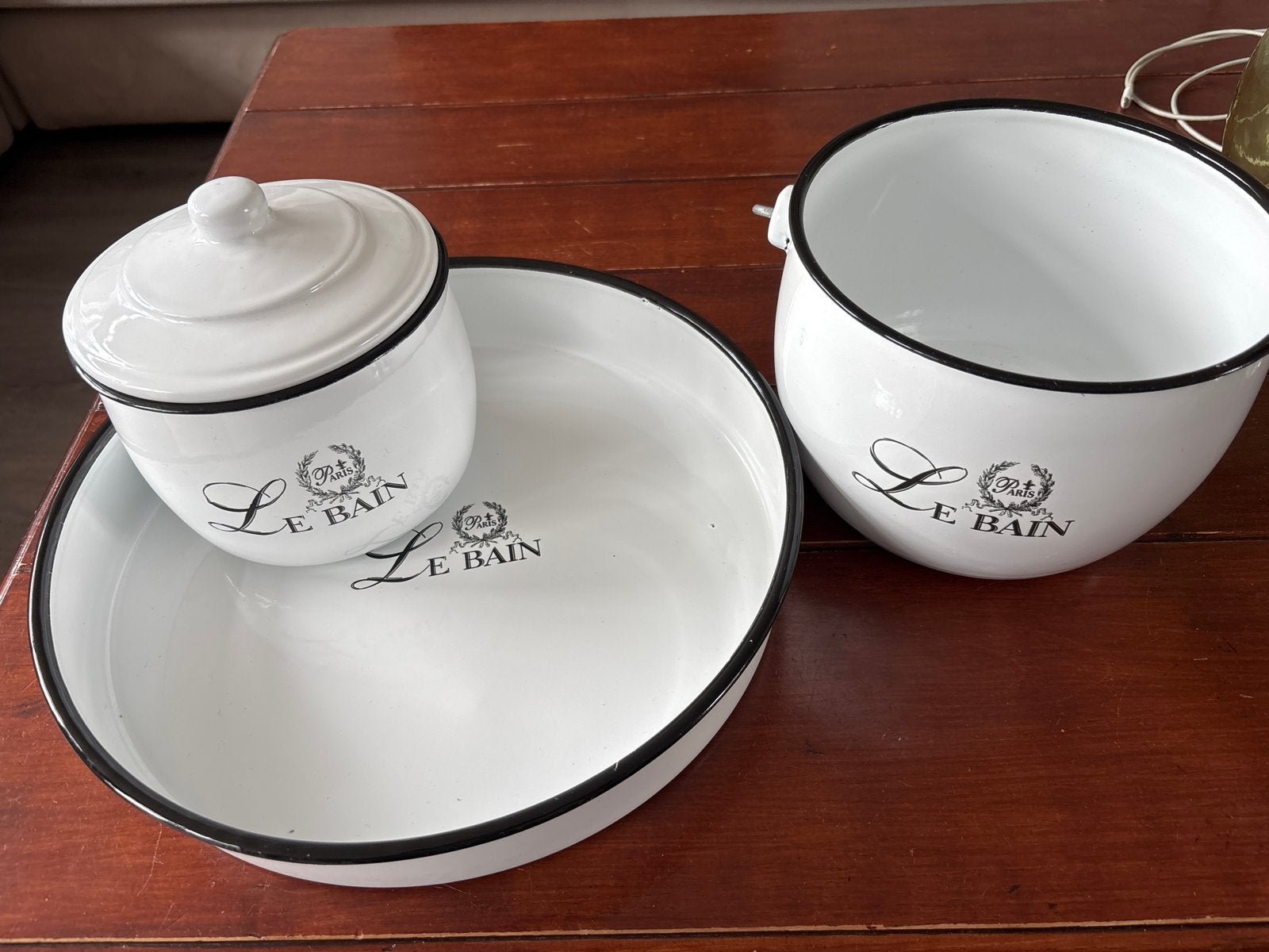 Emaille Le Bain Paris set: kom, schaal en potje, Ophalen of Verzenden