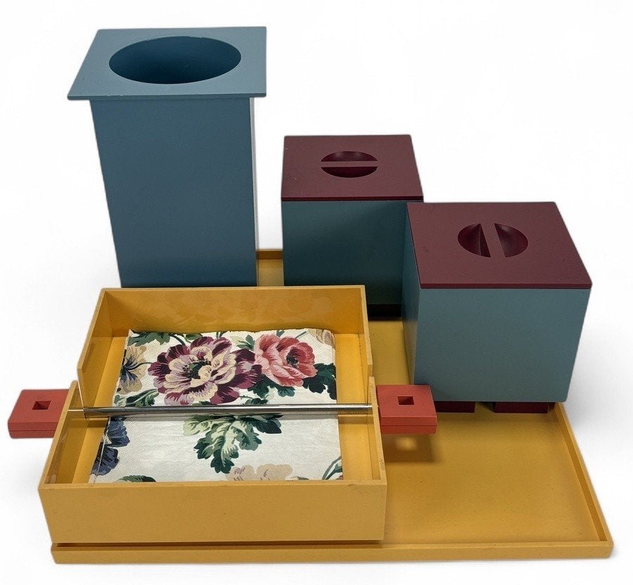 1070. Serveerset, M. Graves, Alessi - Euclid-serie, '90, Antiek en Kunst, Meerkleurig, Overige typen, Kunststof, Gemerkt