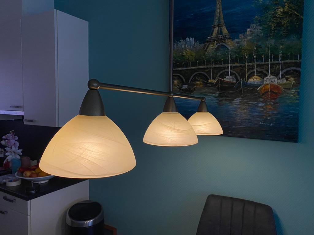 Eetkamertafel lamp kleur messing, Ophalen, Zo goed als nieuw, 75 cm of meer