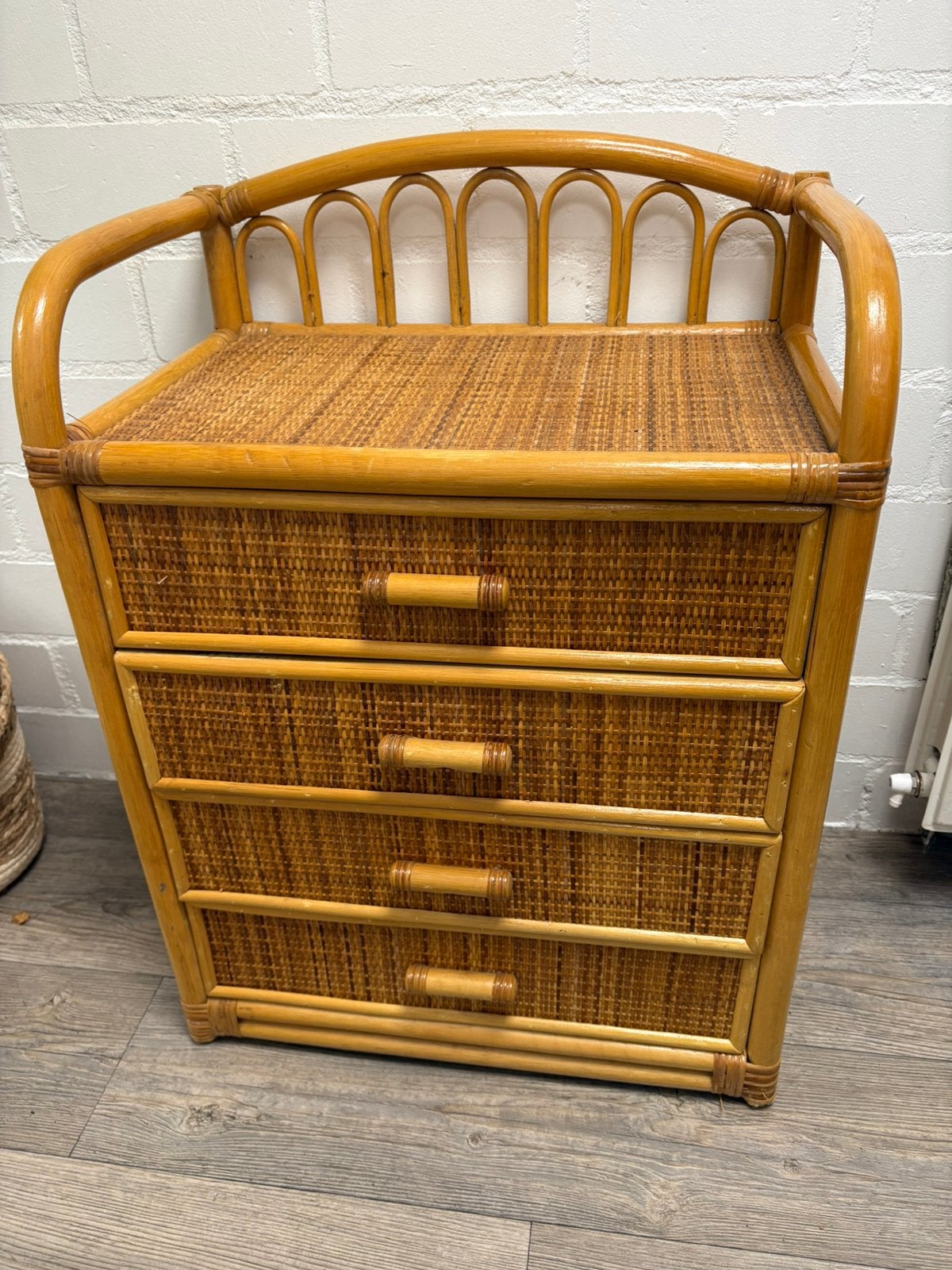 ZGAN vintage rotan bamboe ladenkastje, Huis en Inrichting, Kasten | Ladekasten, Ophalen, 50 tot 100 cm, Zo goed als nieuw, 3 of 4 laden