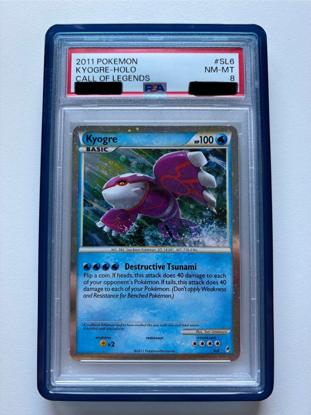 2011 Pokémon Kyogre-Holo Call of Legends PSA 8, Ophalen of Verzenden, Zo goed als nieuw, Losse kaart, Foil