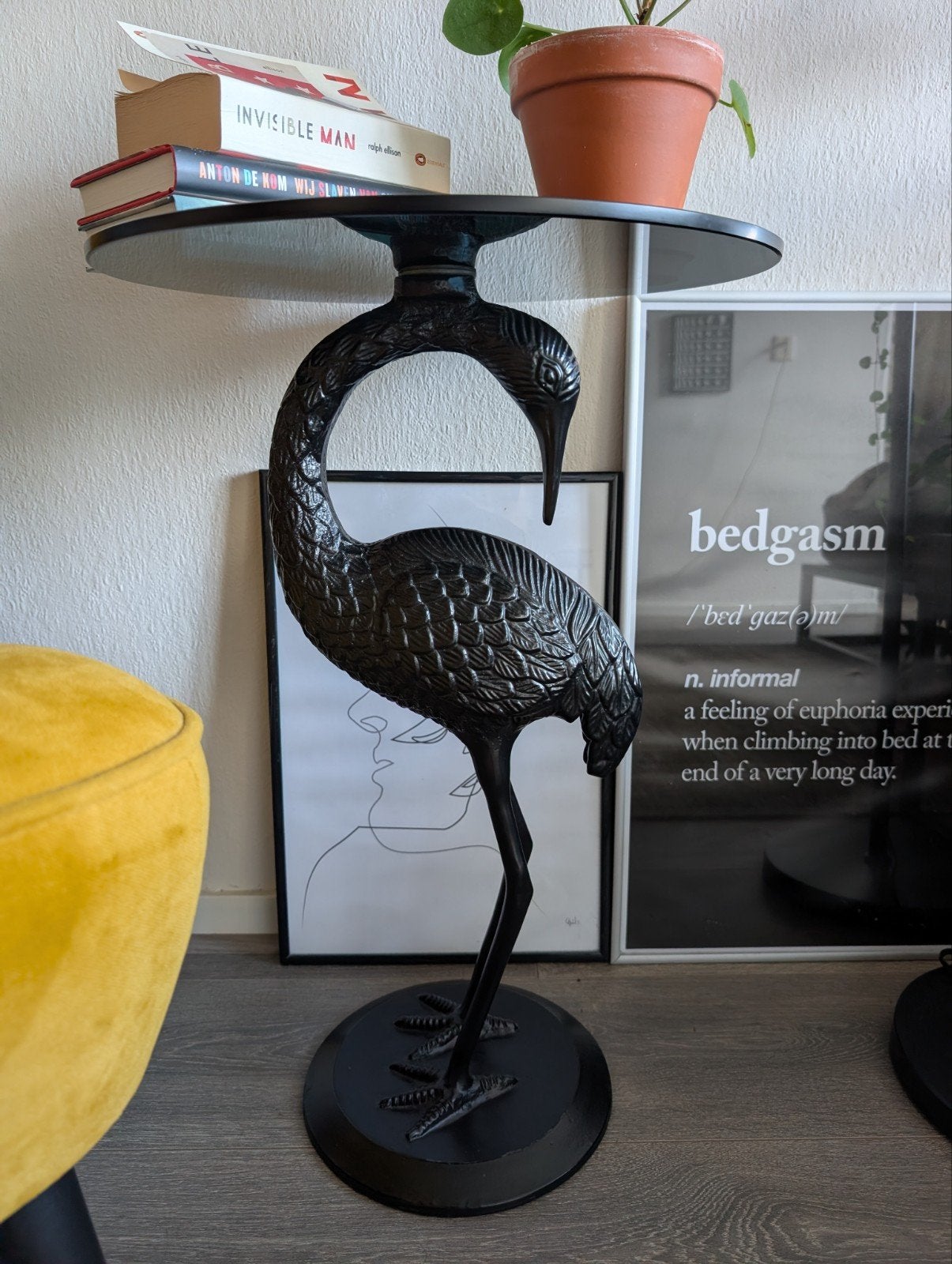 Zwarte kraanvogel tafel Dutch Bone, Ophalen, Minder dan 55 cm, Gebruikt, Rond