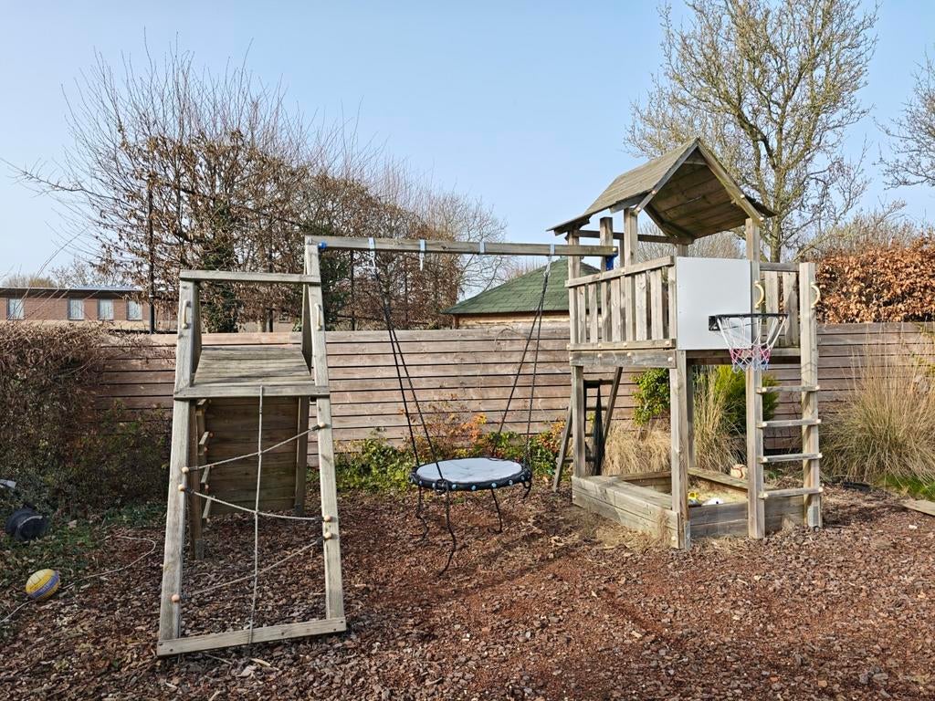 Welles Tuinhout Speeltoestel met Klimaanbouw, Ophalen, Gebruikt, Klimnet, Aanbouwonderdeel