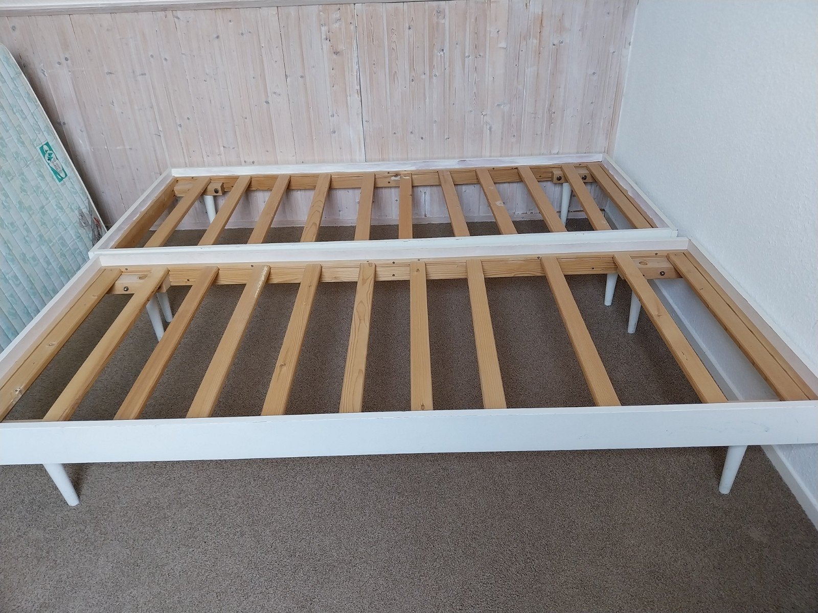 Wit tweepersoonsbedframe met lattenbodem, Ophalen, Gebruikt, Wit, Tweepersoons