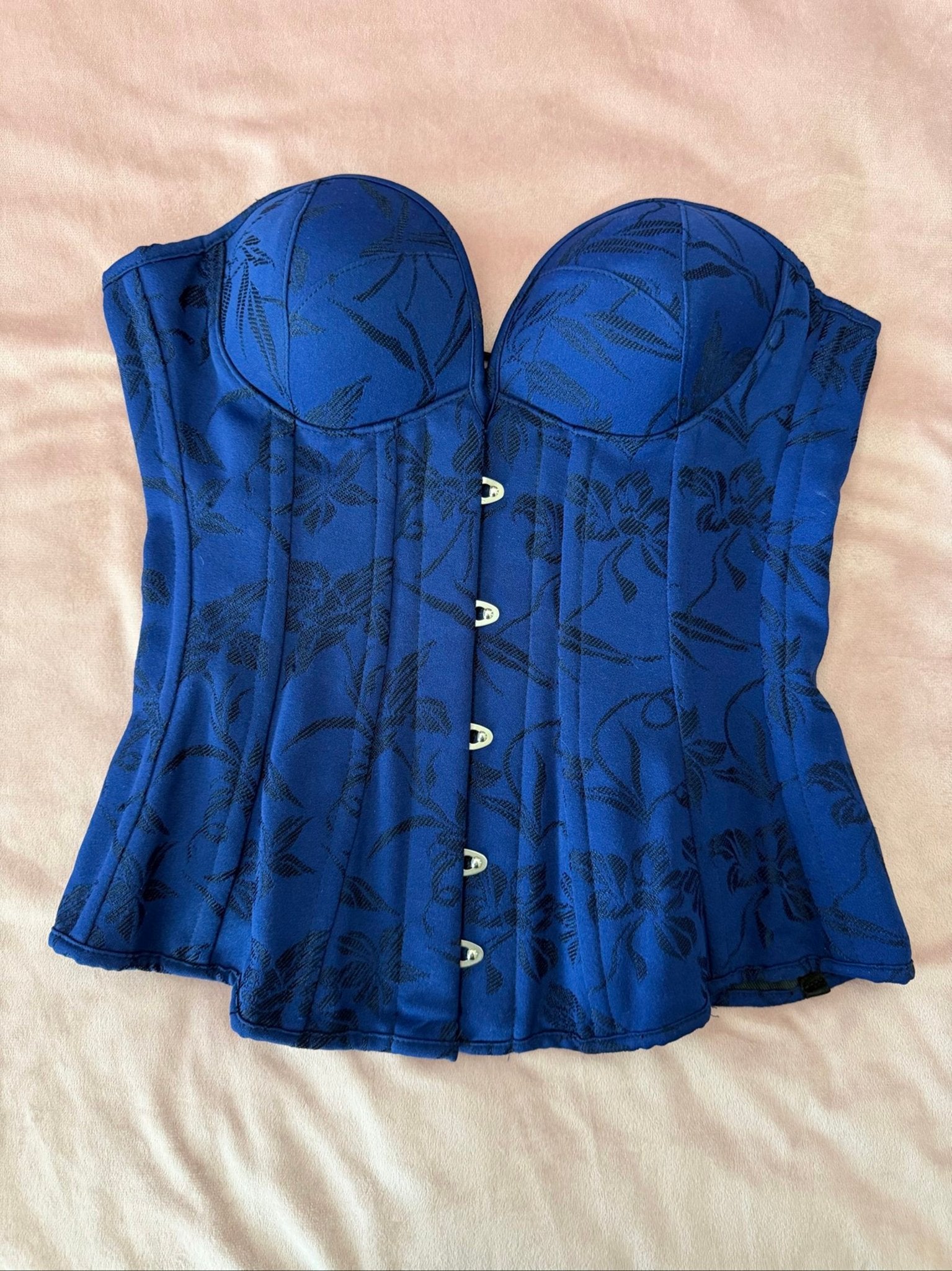 Vintage look Blauwe Bustier Top met Bladmotief 55 cm Katoen, Met, Ophalen of Verzenden, Gedragen, Zwart