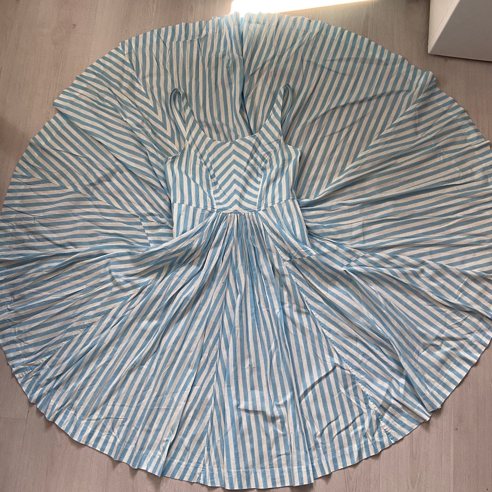 blauw / wit gestreepte FATFACE cirkel jurk mt UK 12, Verzenden, Zo goed als nieuw, Blauw, Onder de knie