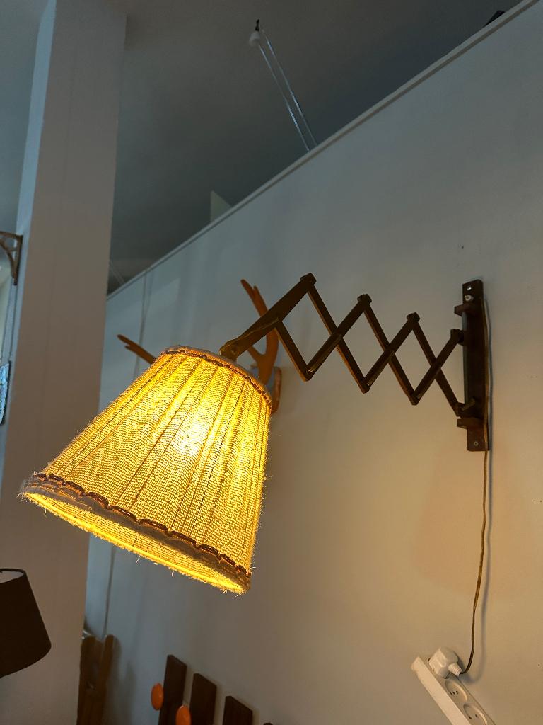 SALE: Vintage design houten schaarlamp, midcentury wandlamp, Ophalen, Gebruikt, -, -