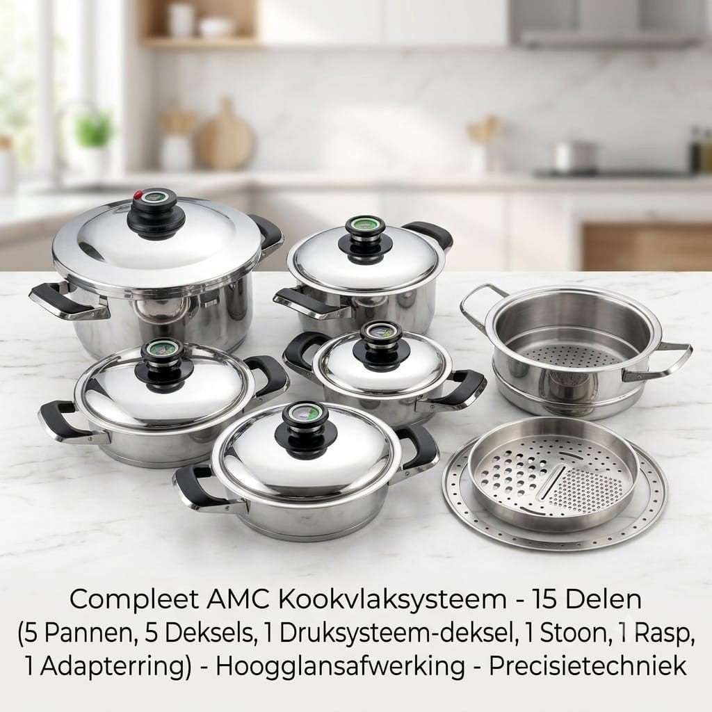 Amc pannenset met Seququick deksel, Huis en Inrichting, Ophalen, Rvs, Pannenset