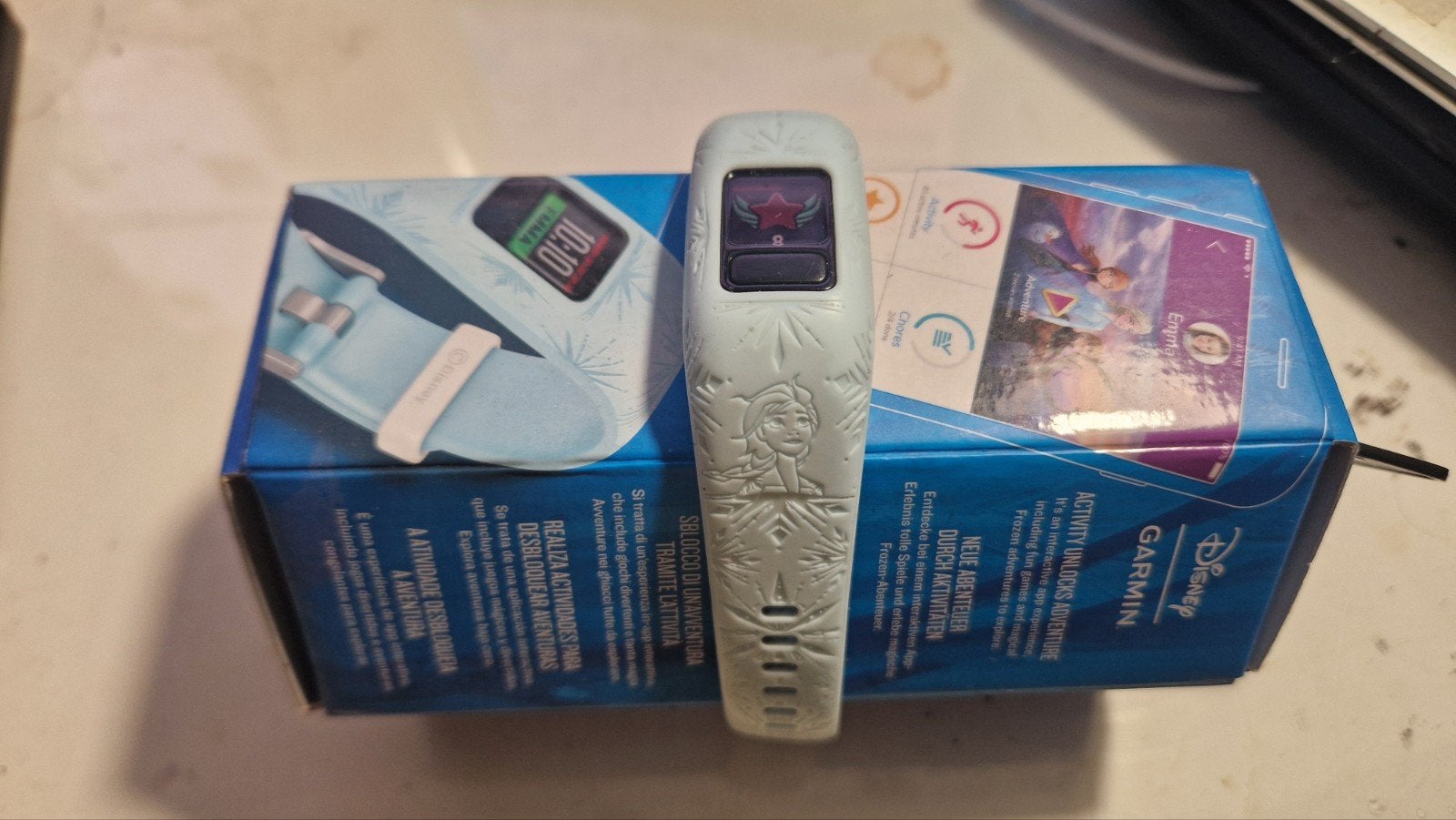 Garmin Vivofit Junior 2 Frozen Editie + originele verpakking, Ophalen of Verzenden, Gebruikt, Blauw, Jongen of Meisje