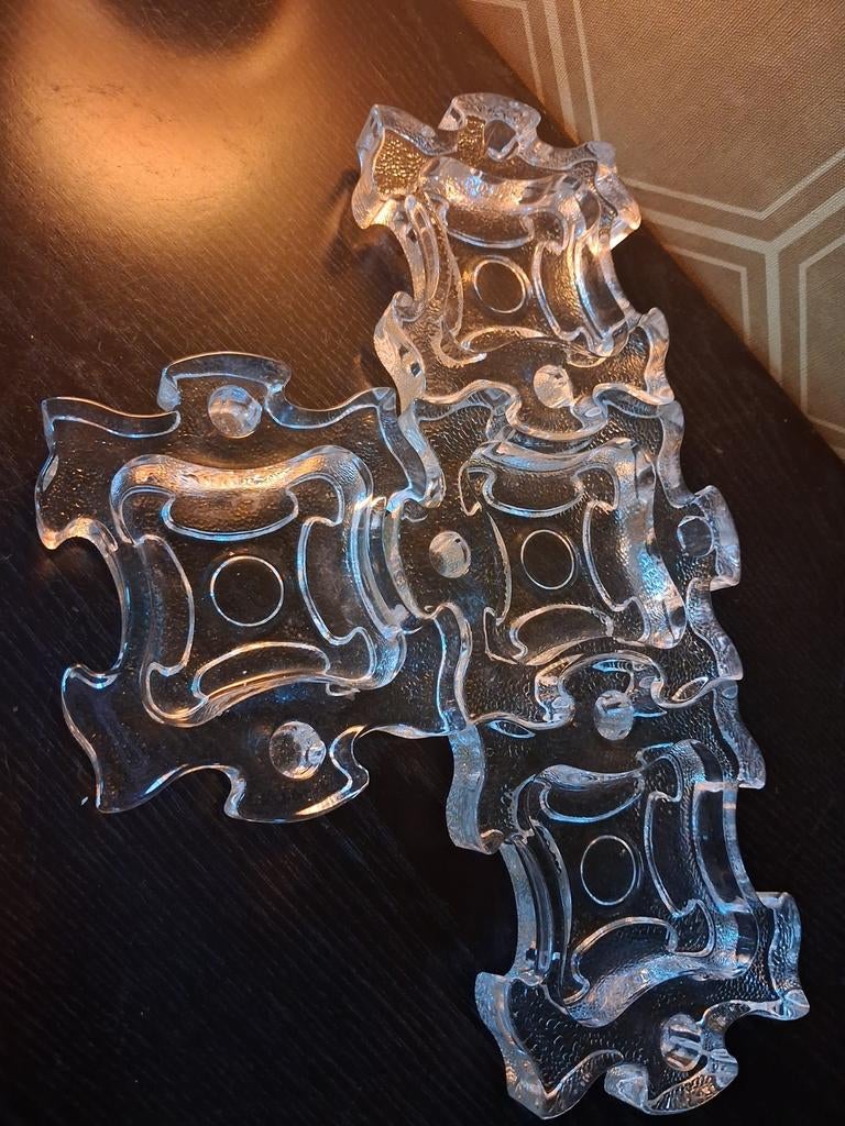 Vintage Cascade Kandelaars - Mid-Century Glazen Puzzel, Ophalen of Verzenden