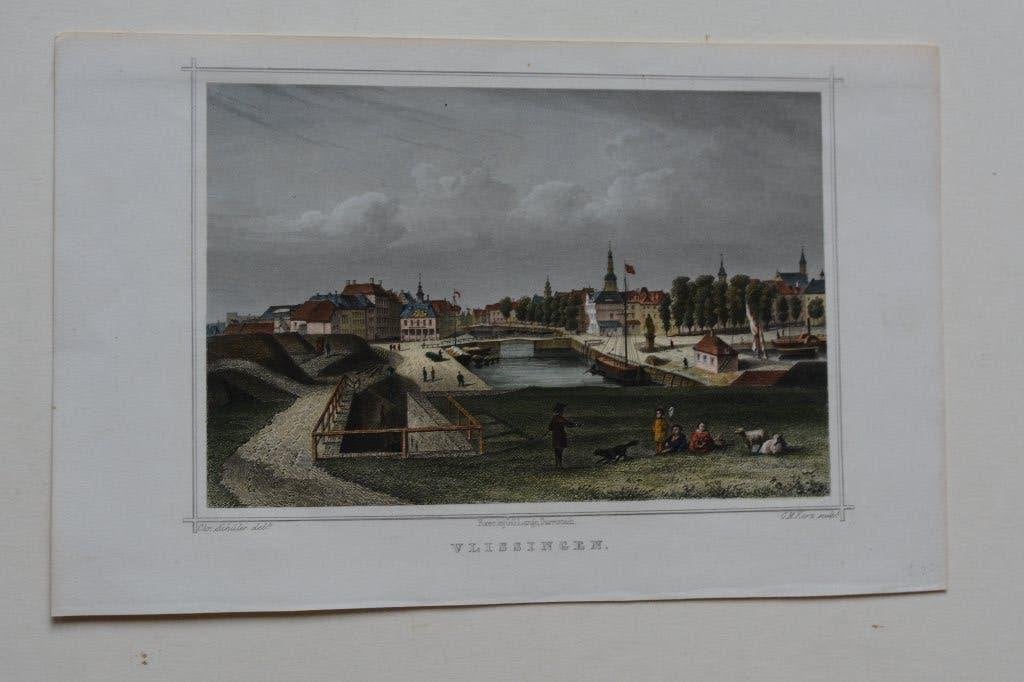 VLISSINGEN Staalgravure 1858 Mooi stadsgezicht Terwen GY5, Antiek en Kunst, 1800 - 1899, Stadsgezicht, Ophalen of Verzenden, Gravure
