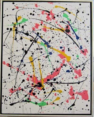 actionpainting ===gemonogrammeerd=== in zilveren baklijst=, Antiek en Kunst, Kunst | Schilderijen | Abstract, Ophalen