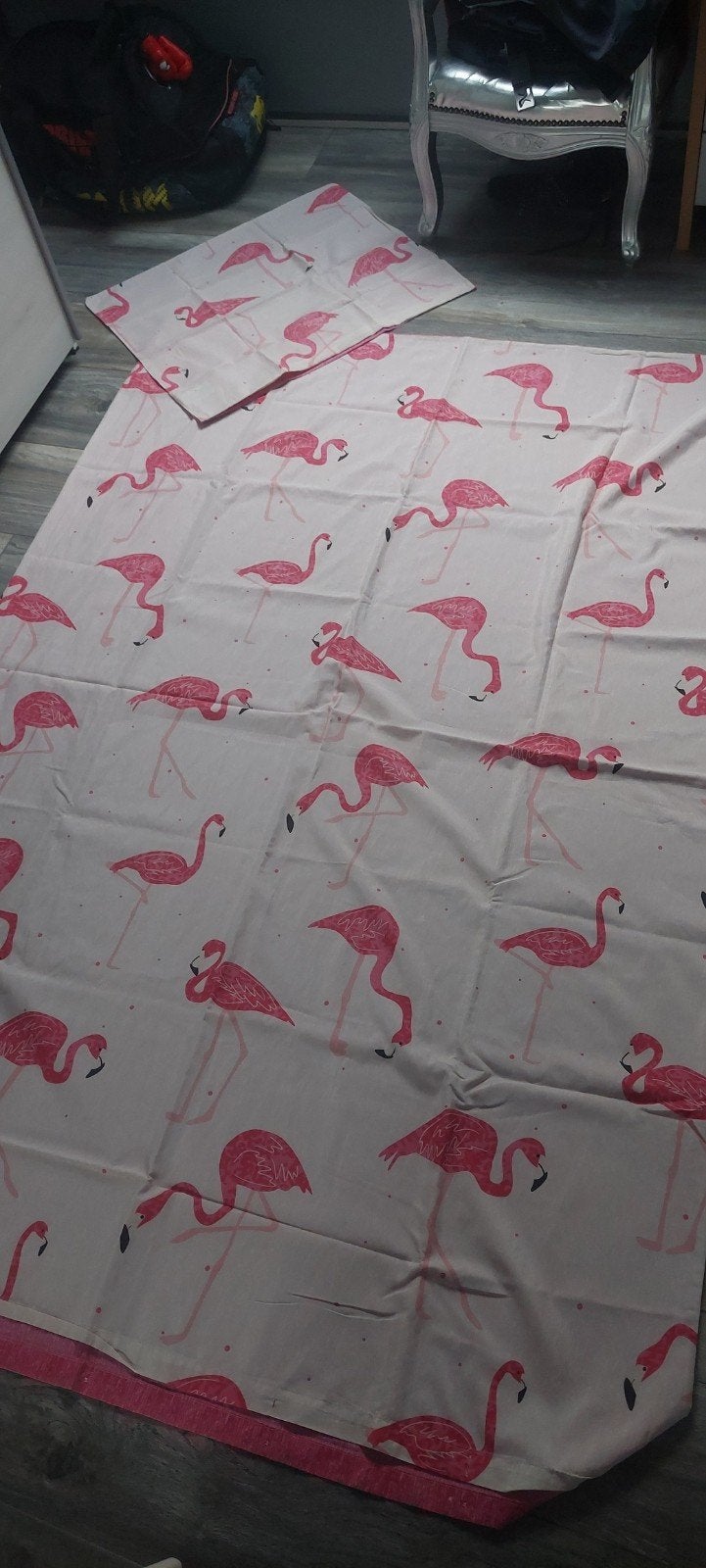 Dekbedovertrek met flamingo's - Eenpersoons, Eenpersoons, Beddengoedset, Nieuw, Ophalen of Verzenden