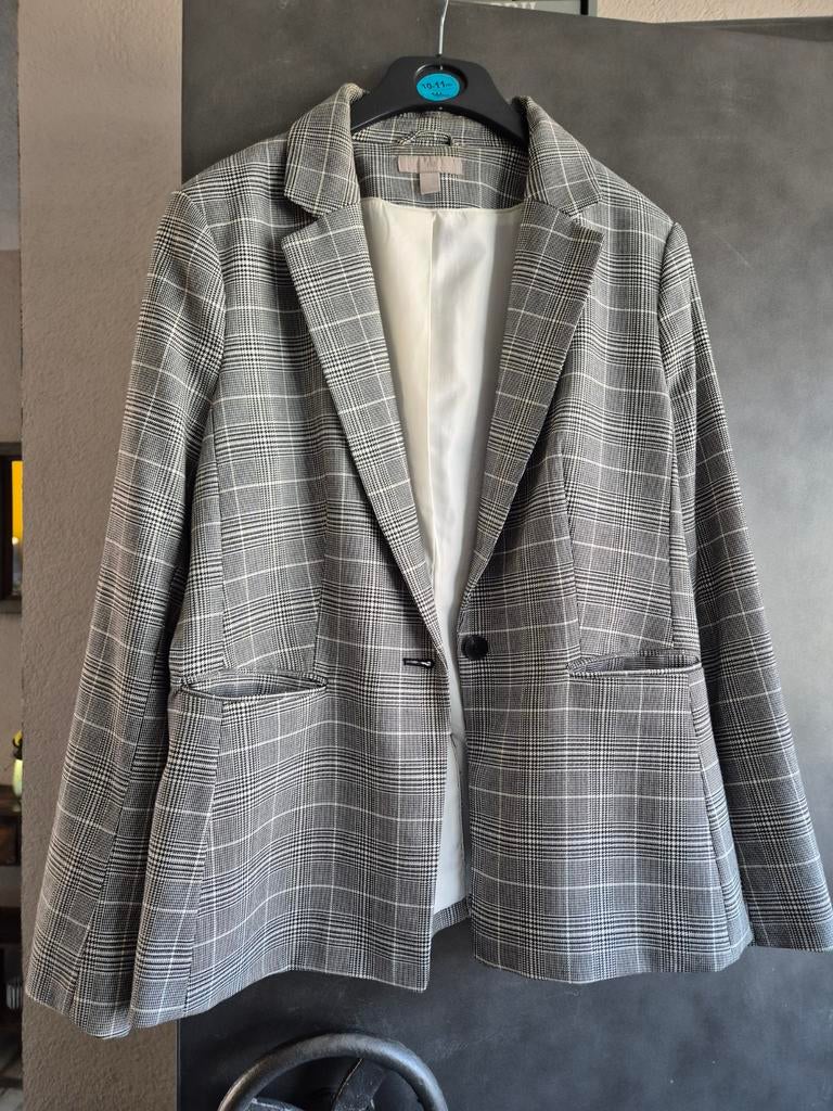 H&M Geruit Jasje - Maat 44 (L) valt als 42, H&M, Zwart, Maat 42/44 (L), Ophalen of Verzenden