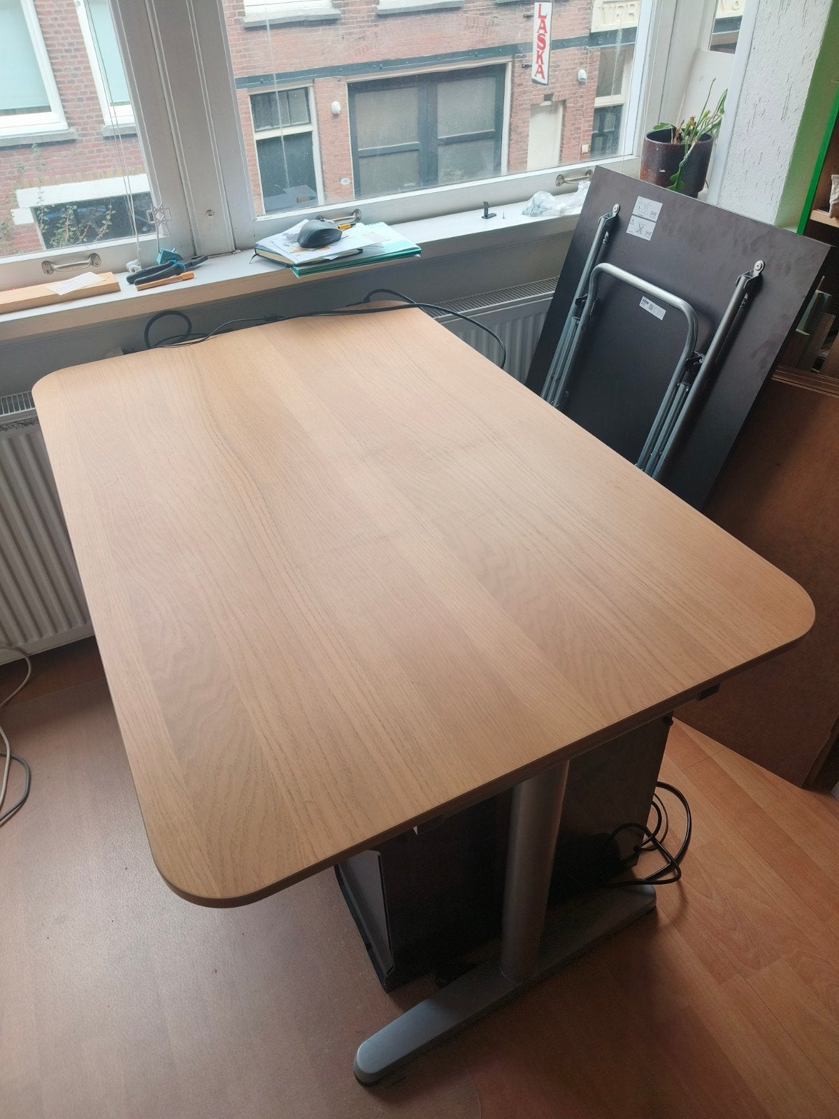 IKEA houten bureau met metalen frame, Ophalen, Gebruikt, Hout, Computerbureau