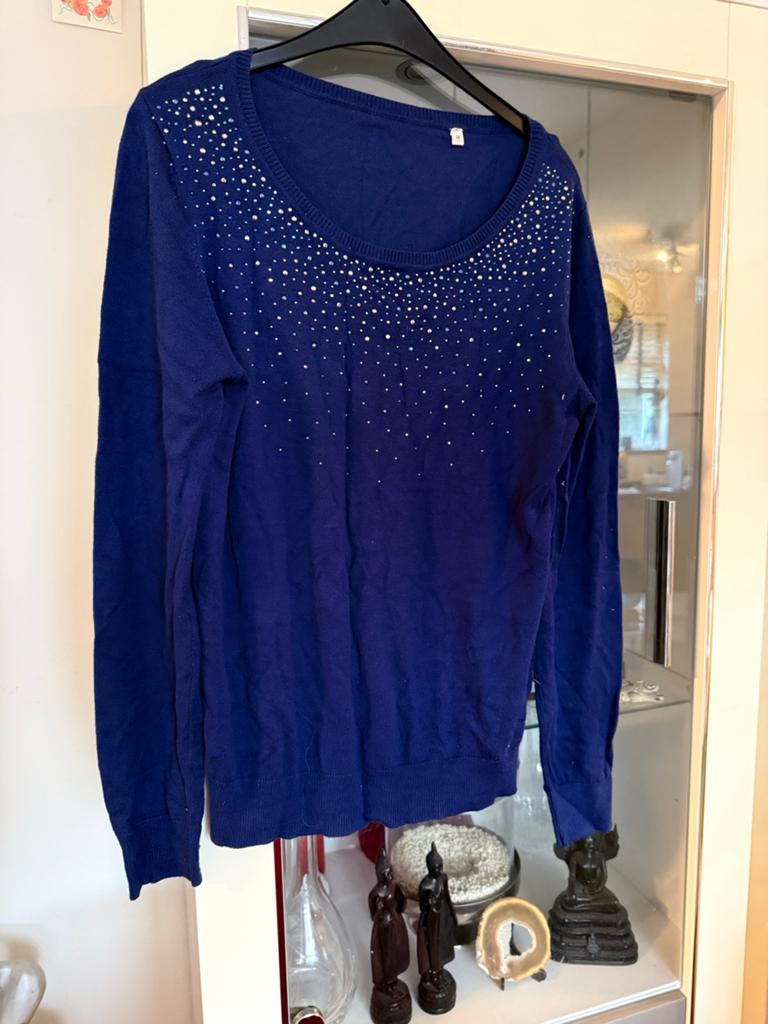 Donkerblauwe trui met strass steentjes - Maat M, Ophalen of Verzenden, Zo goed als nieuw, Maat 38/40 (M), Blauw