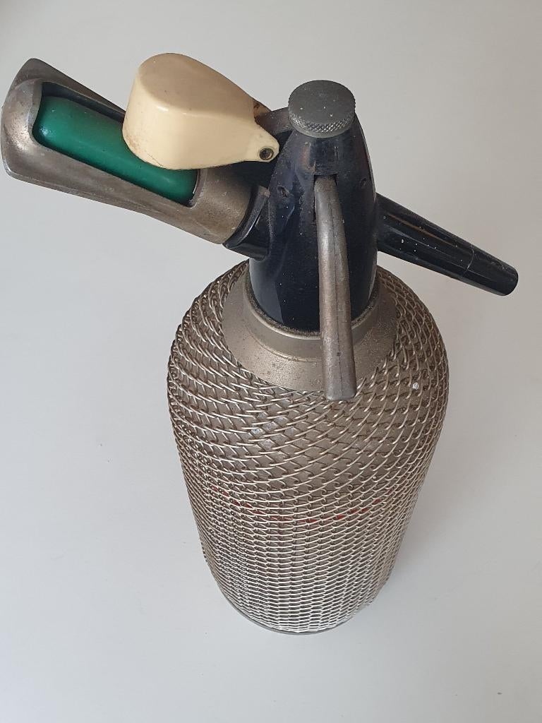 Sifon voor spuitwater / sodawater antiek glas + metaal Frans, Antiek en Kunst, Antiek | Glas en Kristal, Ophalen of Verzenden