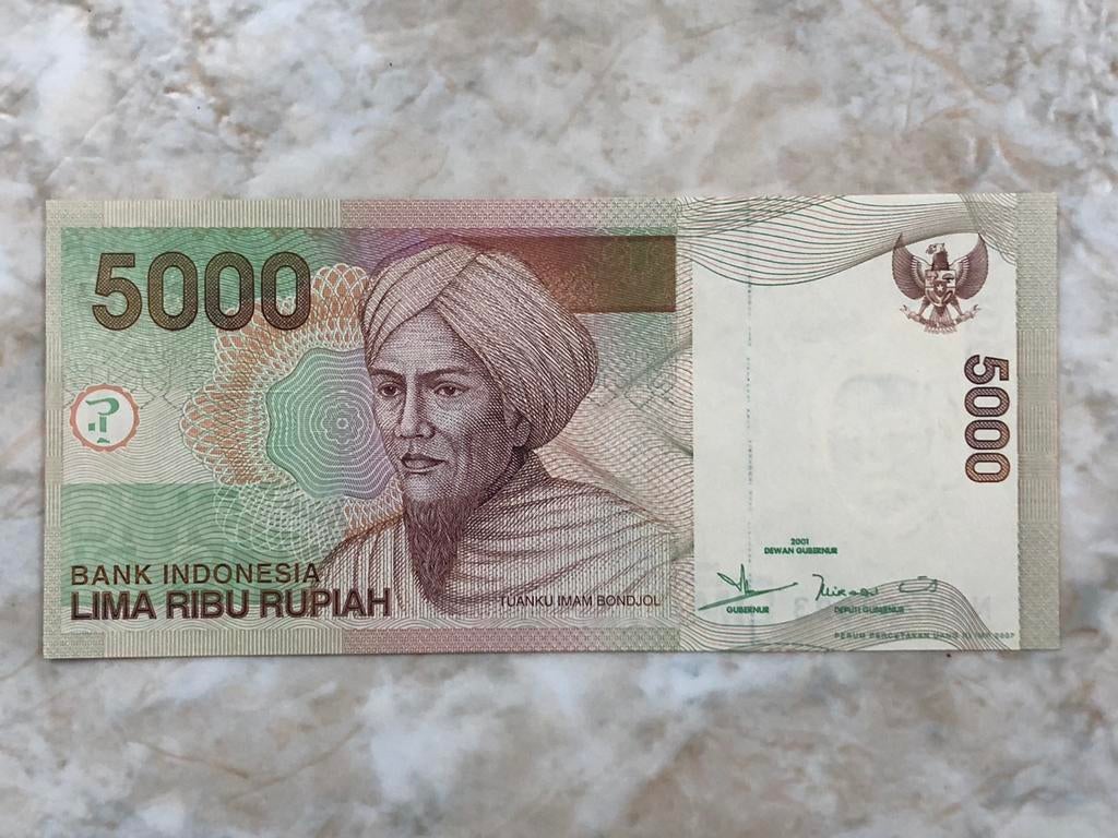 5000 rupiah 2001, Indonesië., Postzegels en Munten, Bankbiljetten | Azië, Verzenden, Zuidoost-Azië, Los biljet