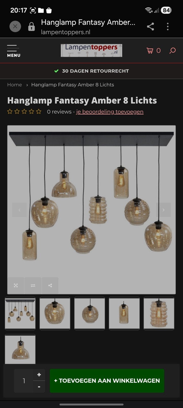 Hanglamp Fantasy Amber Glazen Kappen, Ophalen, Gebruikt, Glas