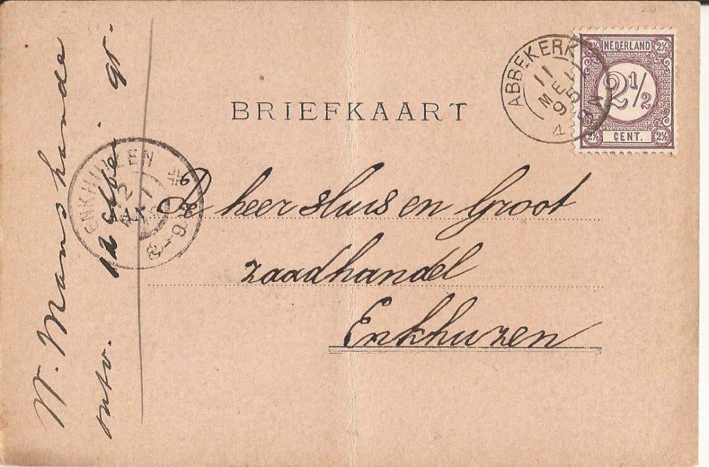 ABBEKERK 1895 afz MANSHANDE over radijszaad, Verzamelen, Verzenden, Voor 1920, Gelopen, Noord-Holland