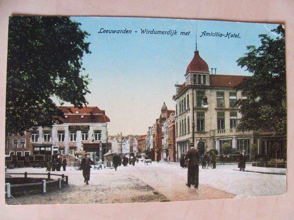 Leeuwarden 1919 Amicitia Hotel, Wirdumerdijk, Ophalen of Verzenden, Voor 1920, Gelopen, Friesland