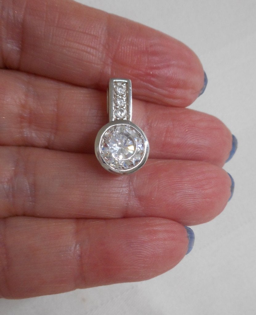 Zilveren hanger met heldere stenen nr.1784, Verzenden, Zo goed als nieuw, Zilver, Zilver