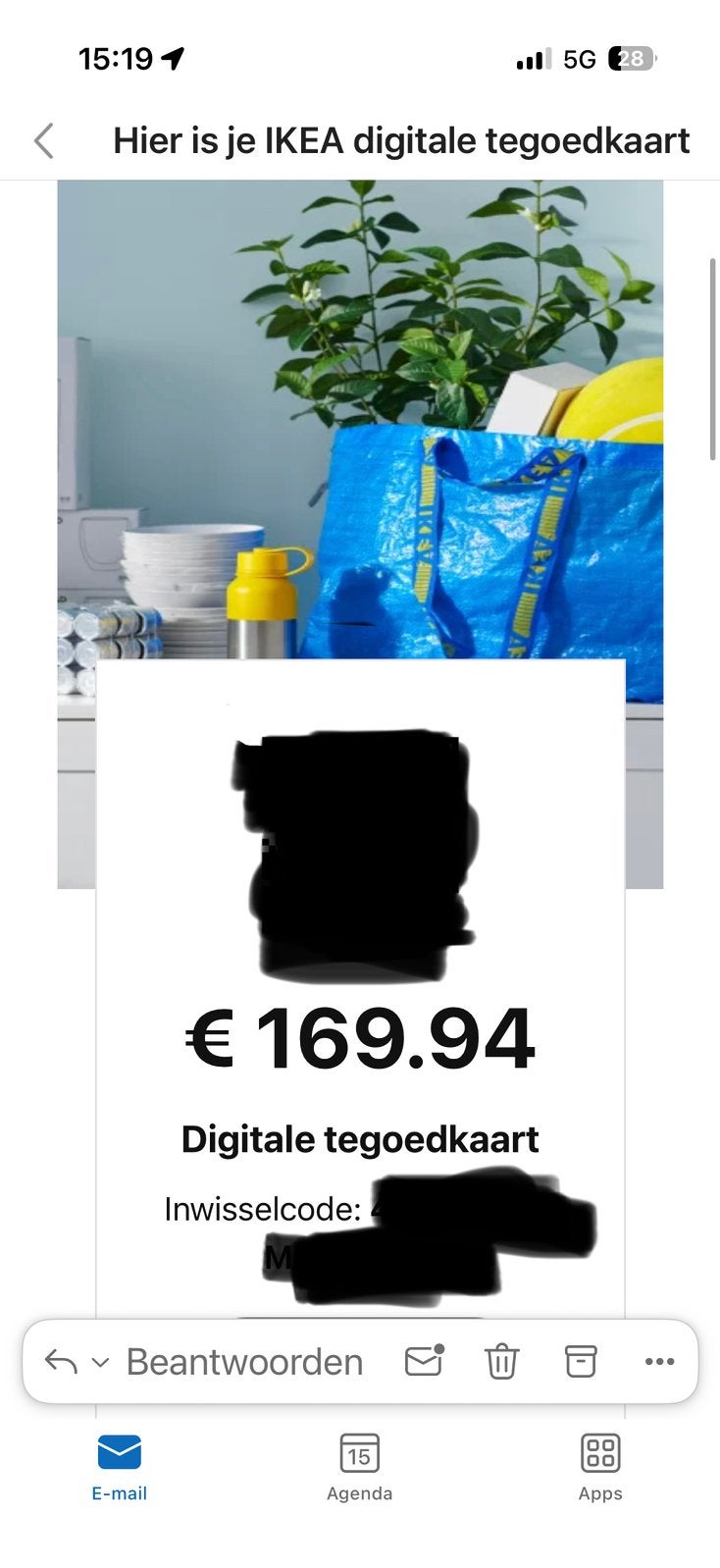 Tegoedkaart ikea, Tickets en Kaartjes, Eén persoon, Cadeaubon