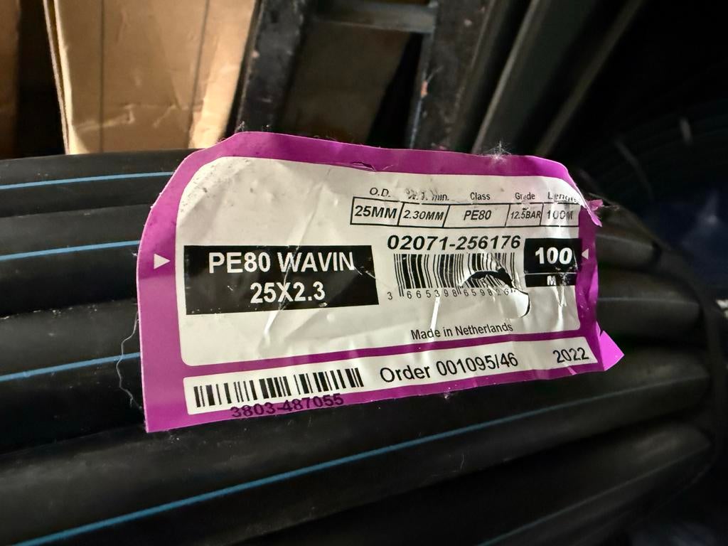 PE80 Wavin rollen (25x2.3, 32x2.0) met koppelingen, Overige materialen, 6 meter of meer, Nieuw, Rechte buis