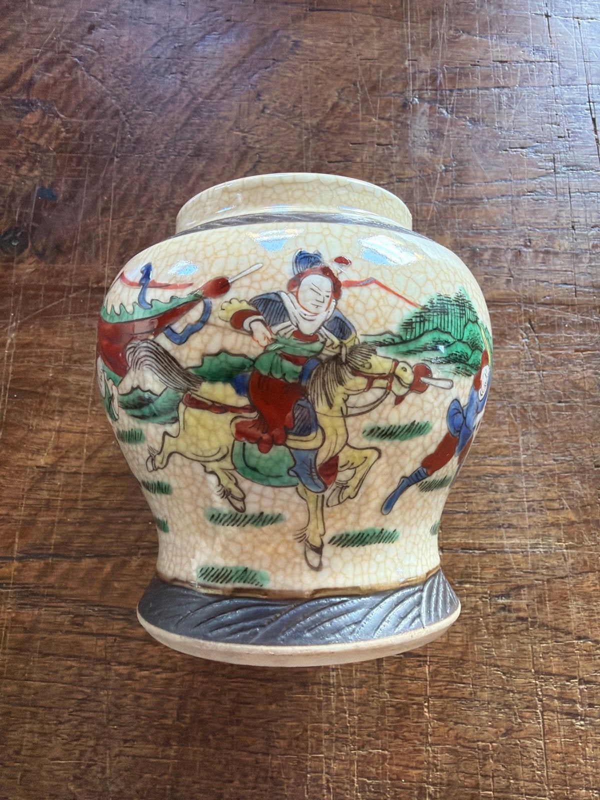 Antieke Japanse Satsuma Vaas met Krijgers en Paarden, Antiek en Kunst, Ophalen of Verzenden