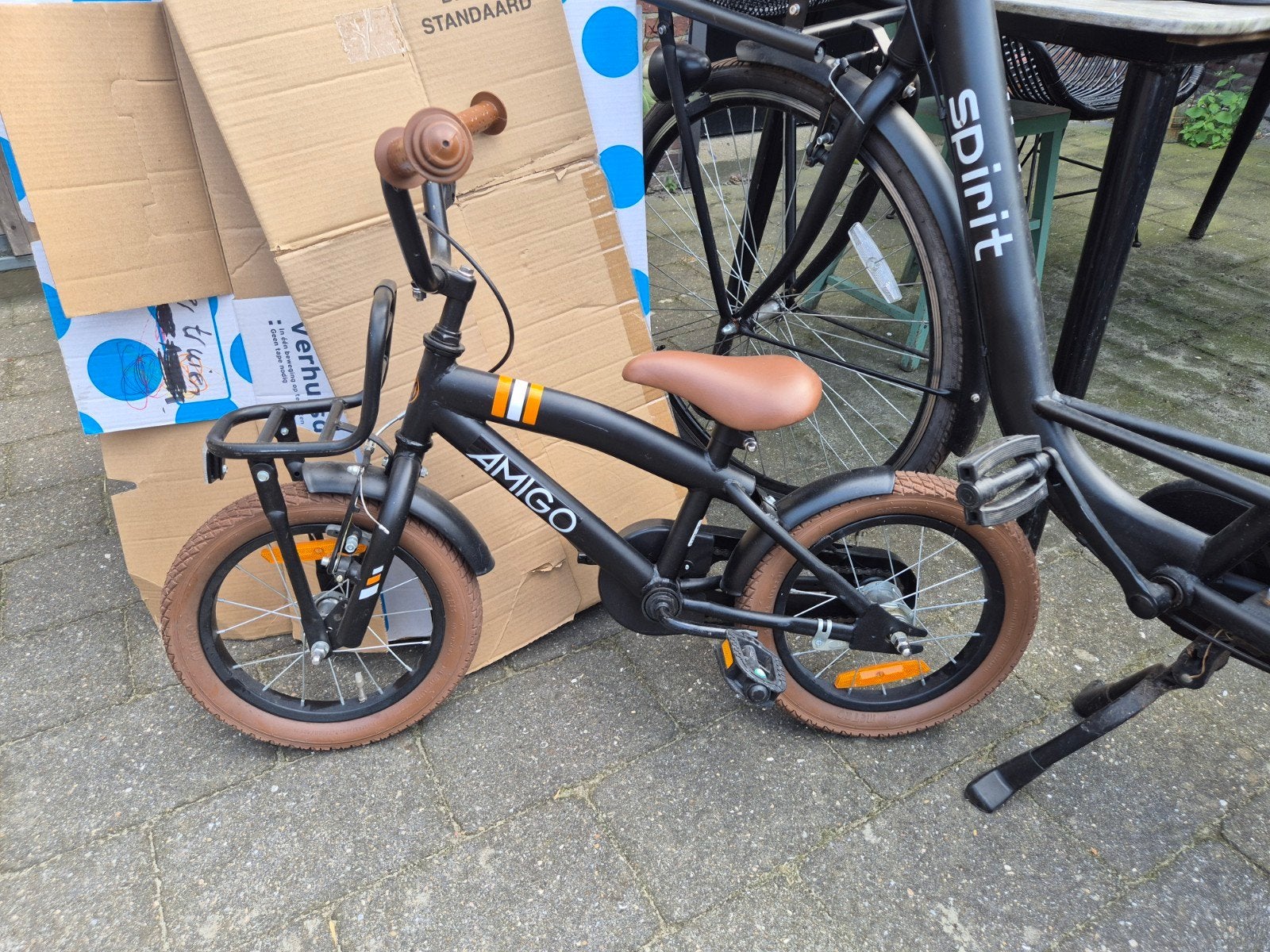 Amigo Kinderfiets 14 inch - inclusief zijwieltjes, Ophalen, Terugtraprem, Gebruikt, Minder dan 16 inch