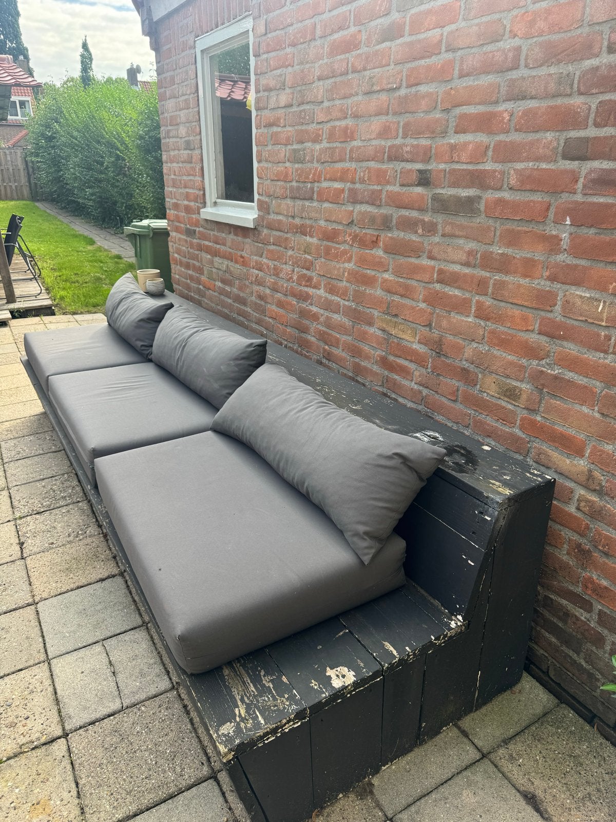 Steigerhouten loungebank met bijpassend tafeltje - opknapper, Ophalen, Gebruikt, Hout