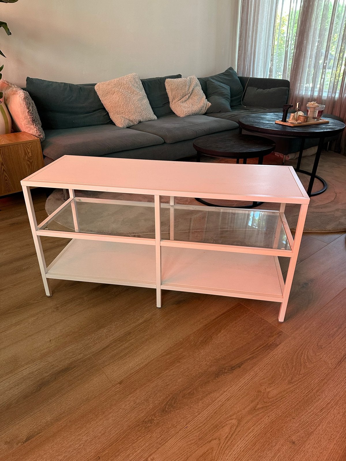 Witte IKEA bijzettafel, Metaal of Aluminium, Zo goed als nieuw, 75 cm of meer, Rechthoekig