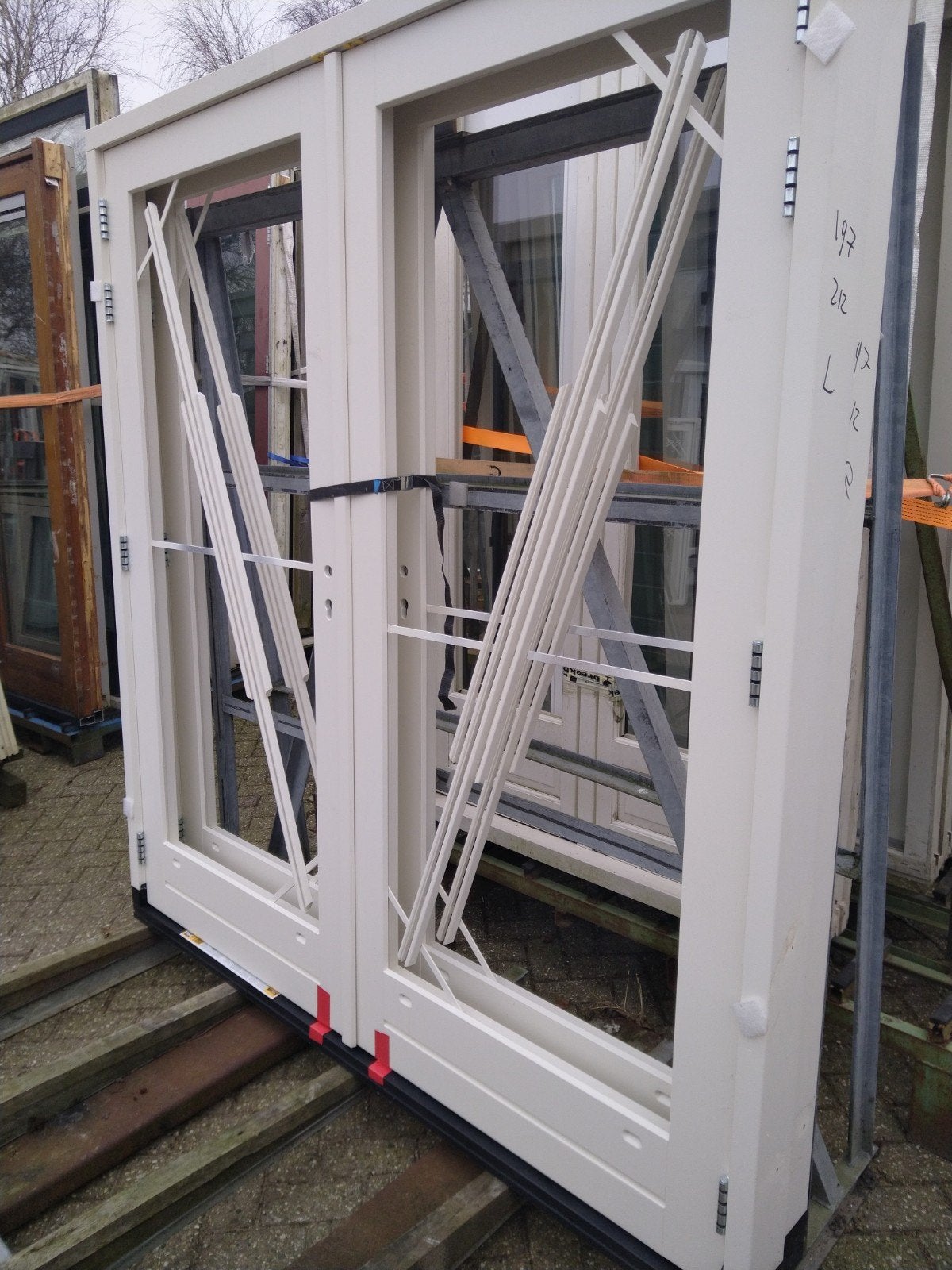 Kozijn met dubbele tuindeuren, Doe-het-zelf en Verbouw, Deuren en Horren, Ophalen, Nieuw, Buitendeur, Hout