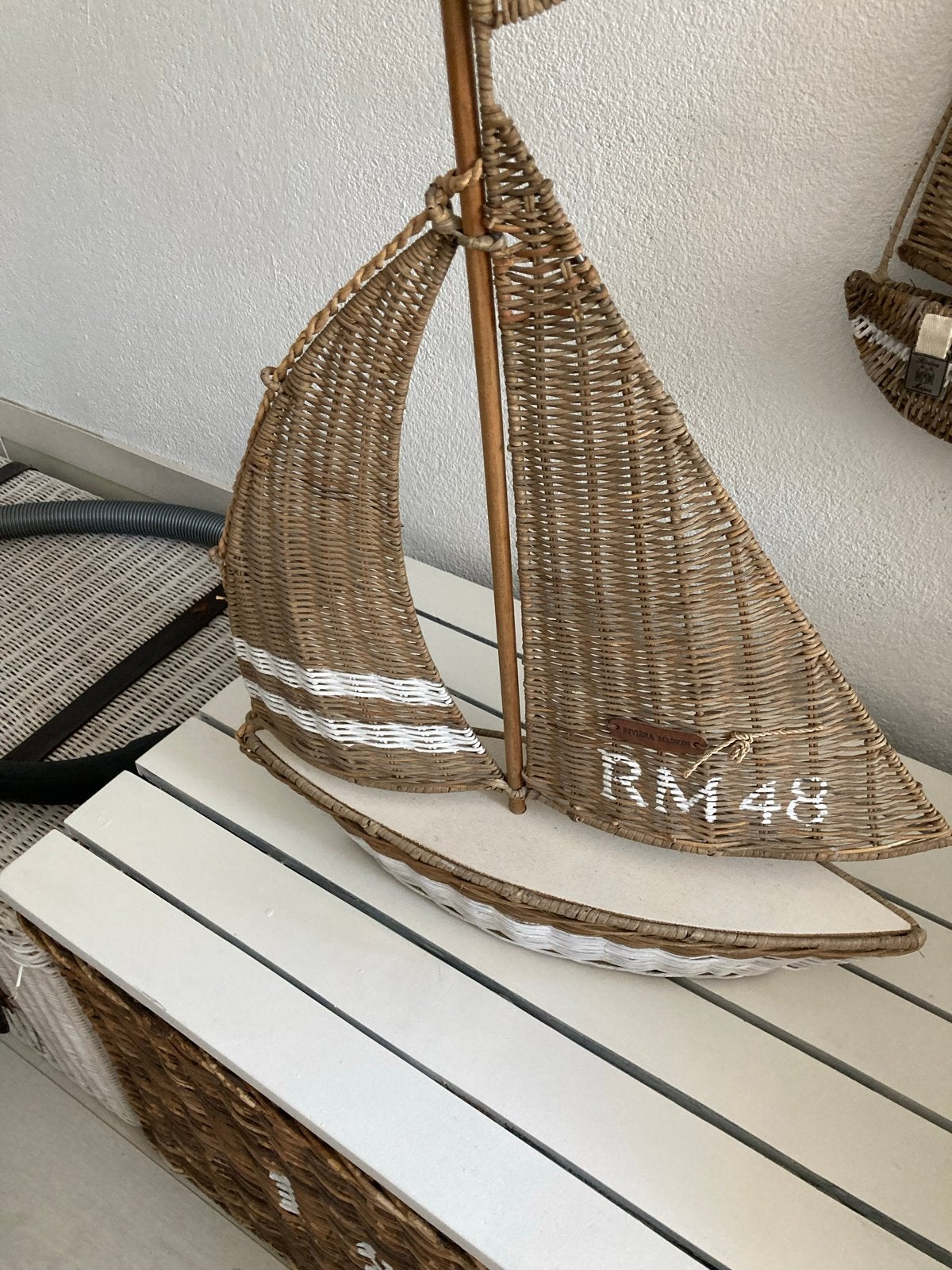 RM Zeilboot decoratie - riet en hout, Ophalen of Verzenden, Zo goed als nieuw