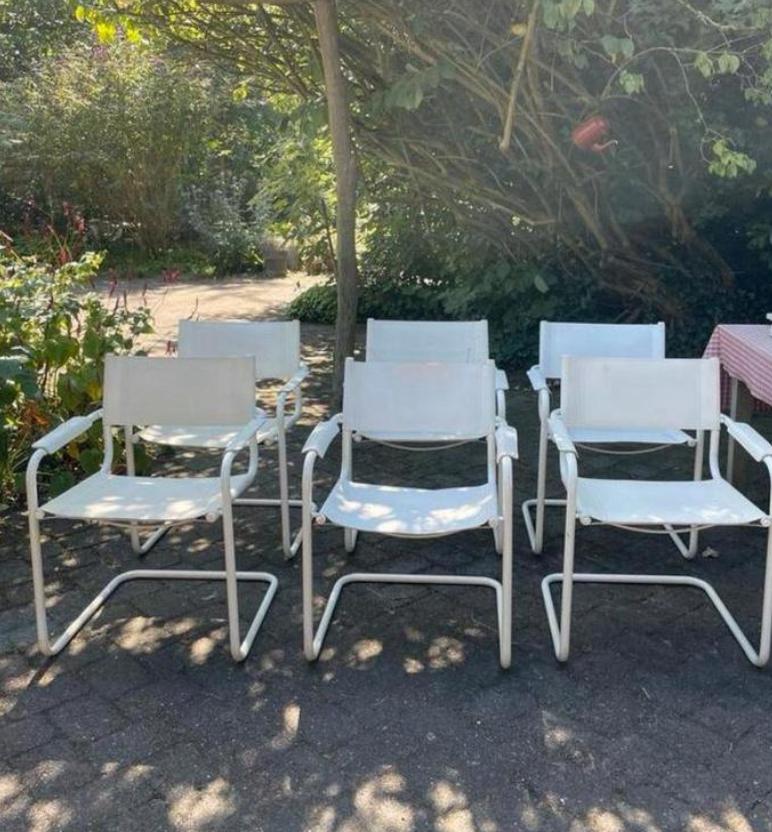6 x witte buisframe stoelen, Ophalen, Gebruikt, Wit, Vijf, Zes of meer stoelen