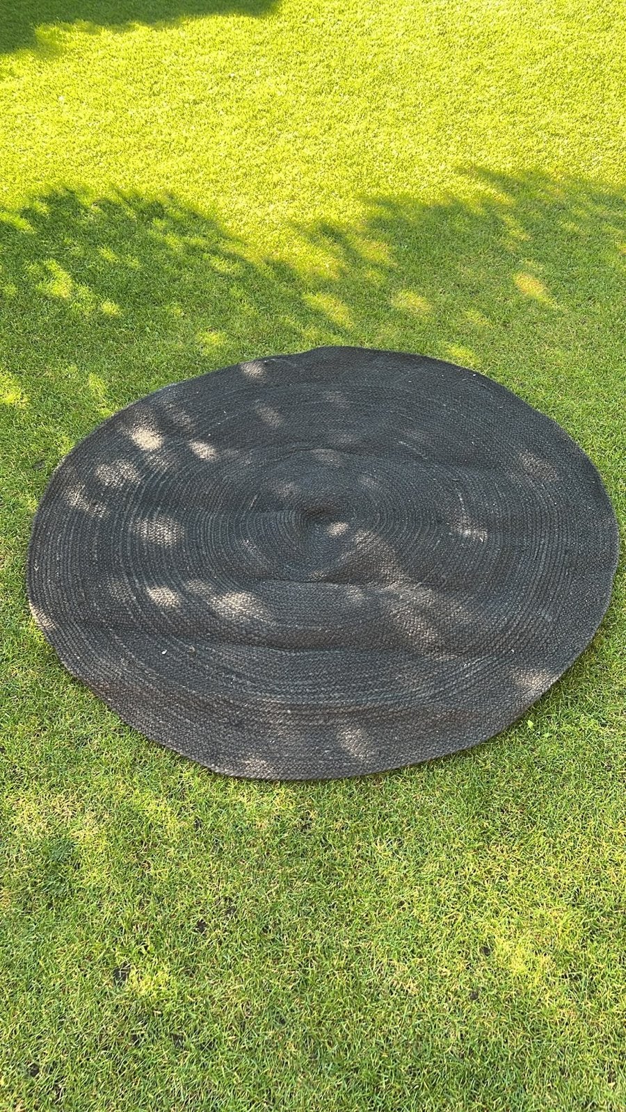 Rond zwart vloerkleed van jute, Ophalen, Gebruikt, 100 tot 150 cm, Zwart