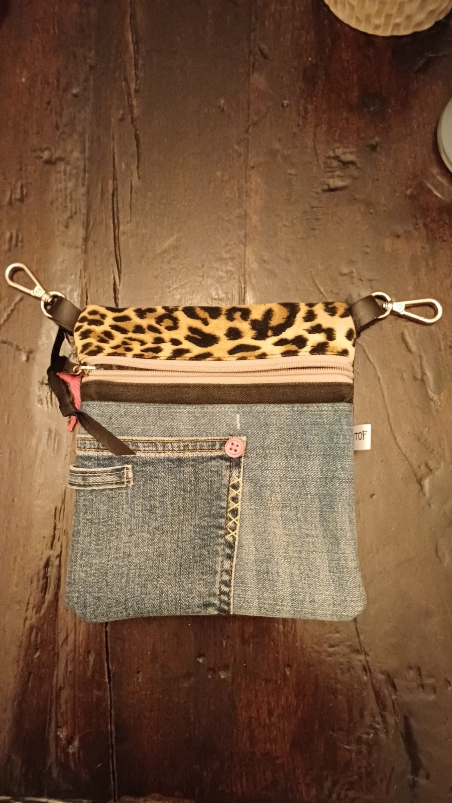 Denim heuptasje met luipaardprint, Ophalen of Verzenden, Zo goed als nieuw, Blauw, Schoudertasje