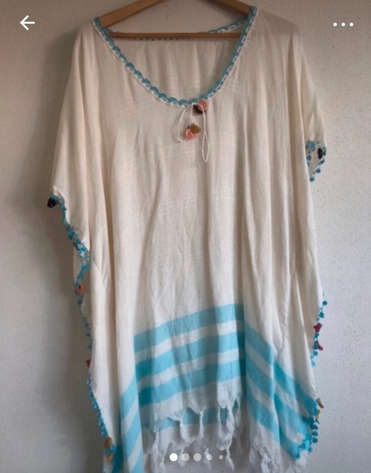 Poncho Strand Wellness bamboe gehaakte Bloemen versierd, Ophalen of Verzenden, Nieuw, Meerkleurig, Overige typen