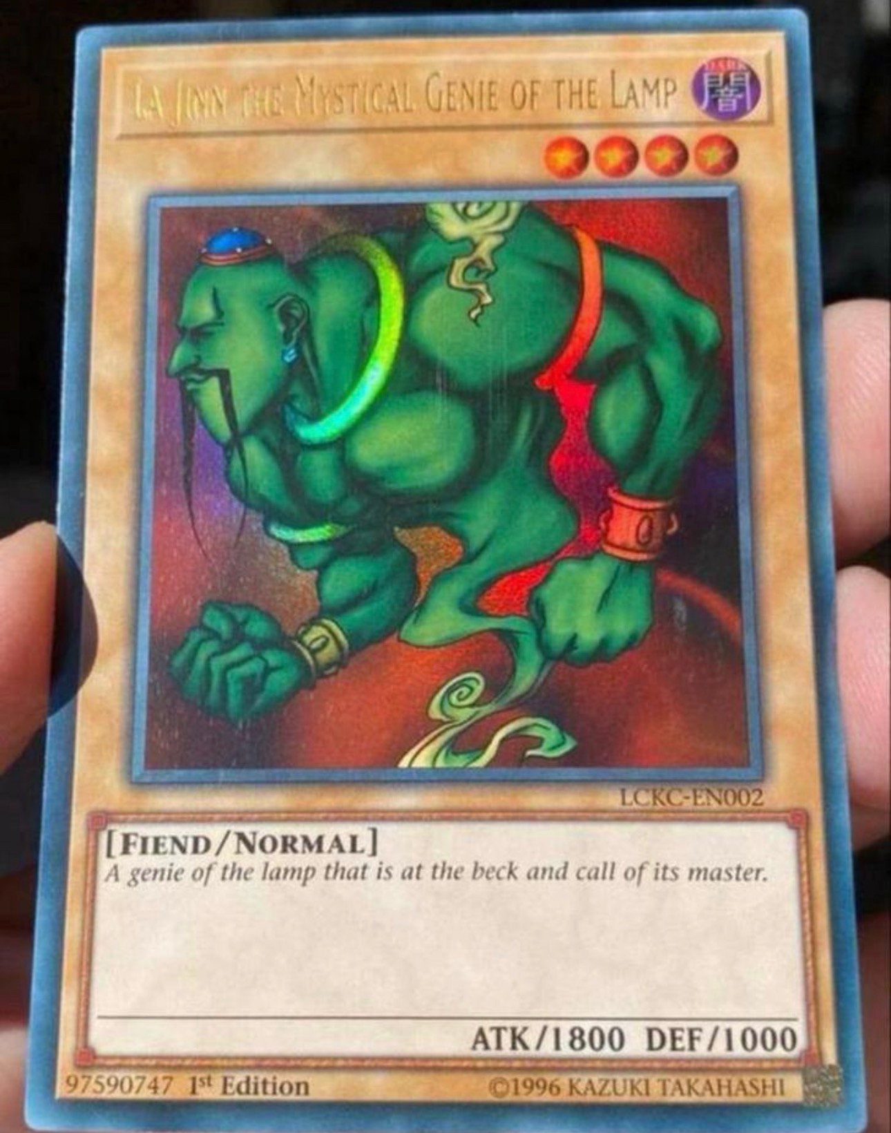 Yu-Gi-Oh! La Jinn the Mystical Genie of the Lamp LCKC  1st !, Ophalen of Verzenden, Zo goed als nieuw, Losse kaart, Foil
