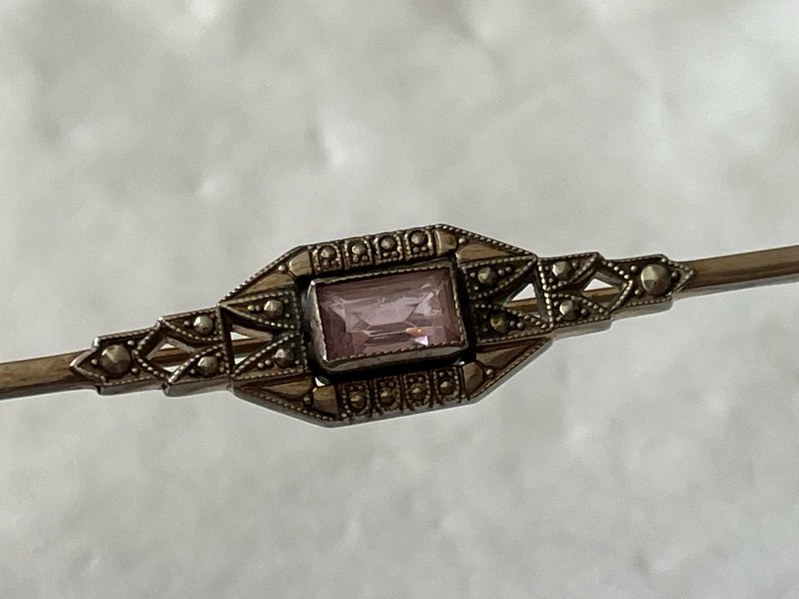 Art Deco Zilveren Broche met Amethist - Getest, Sieraden, Tassen en Uiterlijk, Verzenden, Paars, Zo goed als nieuw, Met edelsteen